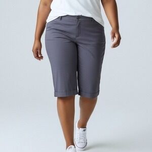 Woman Within Navy Blue Stretch Cotton‎ Capri Pants Size 22W Plus Comfort Fit